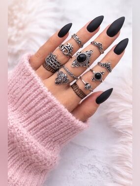 12 Piece Silver Elephant Knuckle Ring Set